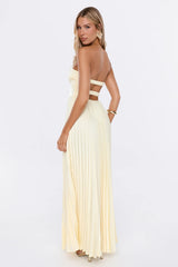Dress Society Satin Pleated Strapless Maxi Dress Yellow