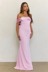The Sleek Soirée Off Shoulder Maxi Dress Rose