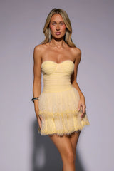 Bloom Soft Strapless Mesh Embellished Mini Dress Yellow