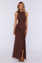 Style Found Mesh Polka Dot Maxi Dress Brown