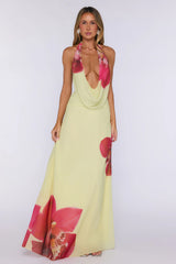 Romantic Hours Halter Maxi Dress Yellow