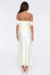 Styled Story Lace Satin Off Shoulder Maxi Dress Yellow