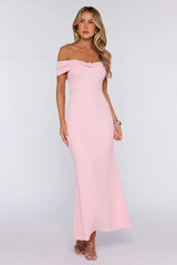 Flamingo Haze Mesh Off Shoulder Maxi Dress Pink