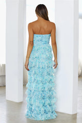 Festival Of You Strapless Tulle Maxi Dress Blue