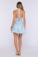 Fantaisie Halter Mini Dress Blue