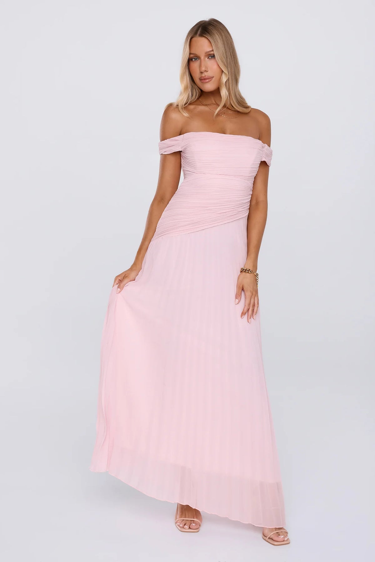The Look Speaks Off Shoulder Maxi Dress Pink