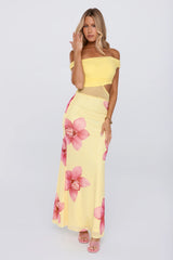 Floral Spice Off Shoulder Mesh Maxi Dress Yellow