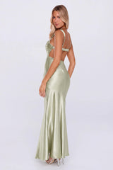 Kiss Your Crush Satin Maxi Dress Sage
