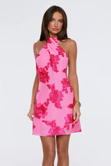 Fresh Bloom Energy Mesh Halter Mini Dress Pink