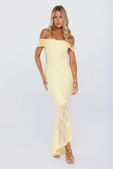 Secrets Worth Sharing Off Shoulder Lace Maxi Dress Yellow