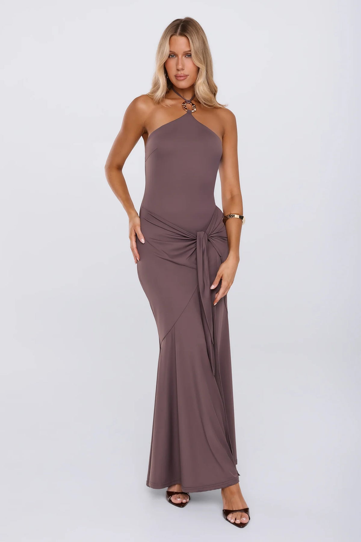 Twirl Season Halter Maxi Dress Brown