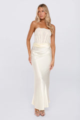 Only Lover Satin Lace Strapless Maxi Dress Yellow