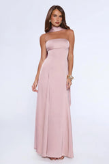 Satin Tempt Strapless Maxi Dress Blush
