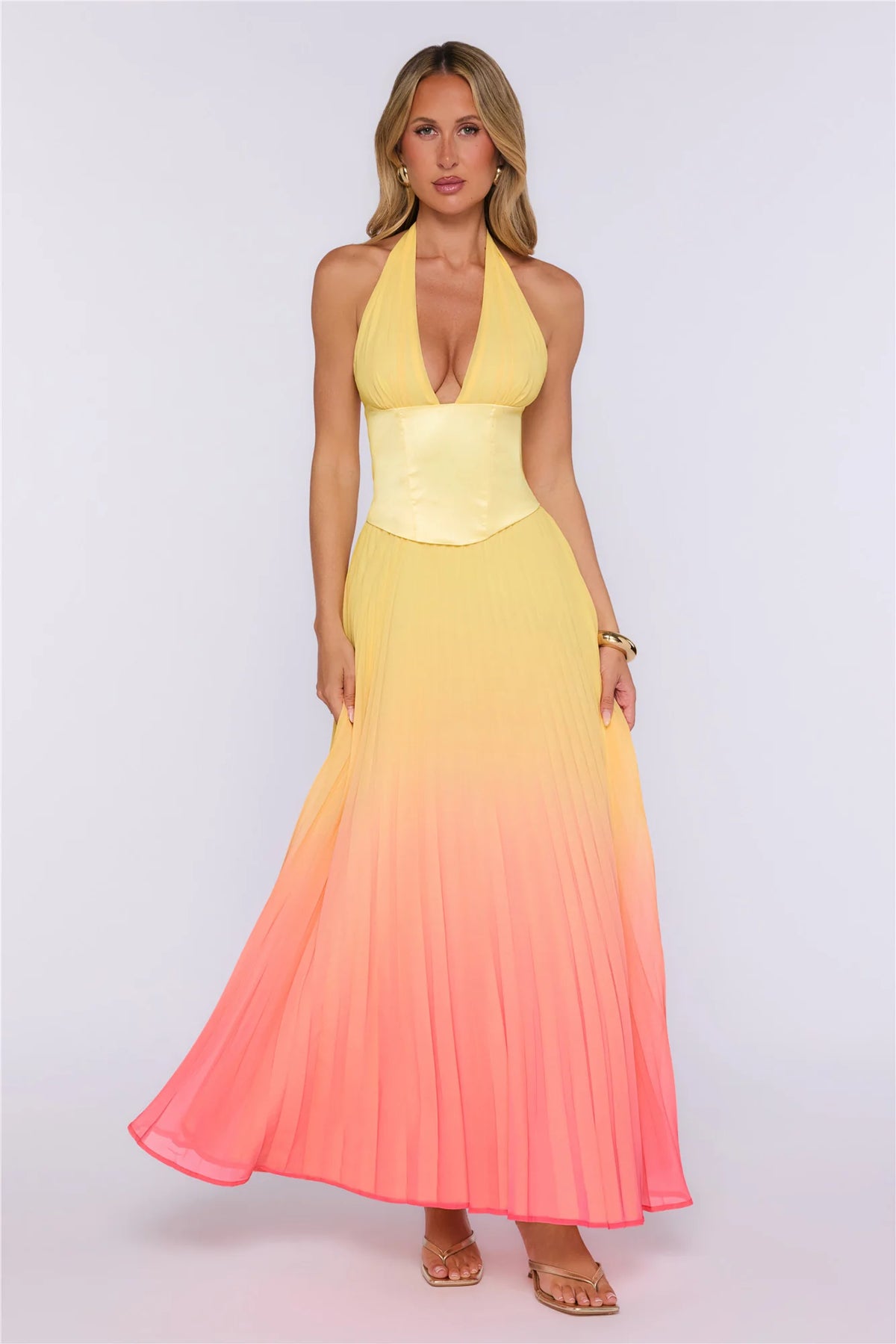 Sunset Pop Halter Maxi Dress Ombre