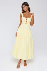 Romance Stitched Embroidered Maxi Dress Lemon