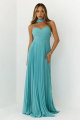 Sweetheart Pleated Scarf Maxi Dress Mint