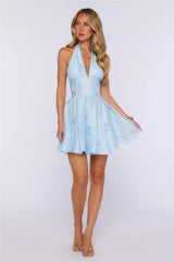 Fantaisie Halter Mini Dress Blue