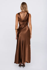 Signature Energy Satin Maxi Dress Brown