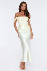 Styled Story Lace Satin Off Shoulder Maxi Dress Yellow