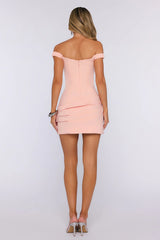 Secret Nights Off Shoulder Mini Dress Pink