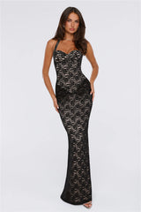 Delicate Daydream Halter Lace Maxi Dress Black