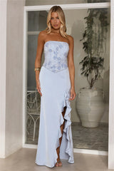 Vibes On Point Strapless Satin Maxi Dress Blue