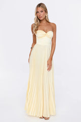 Dress Society Satin Pleated Strapless Maxi Dress Yellow