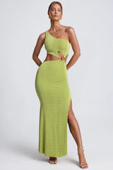 Hardware Detail One-Shoulder Maxi Dress in Olive