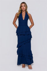Power Glow Halter Maxi Dress Navy
