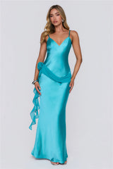 She's A Dream Satin Maxi Dress Aqua