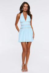 Love This For You Halter Mesh Mini Dress Blue