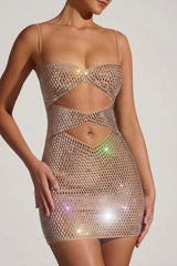 Embellished Cut-Out Mini Dress in Honey