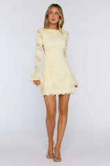 Luxe Pretty Lace Long Sleeve Mini Dress Yellow
