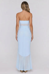 Spark Soirée Strapless Mesh Maxi Dress Blue