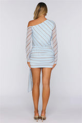 Seaside Aura Off Shoulder Long Sleeve Mini Dress Blue