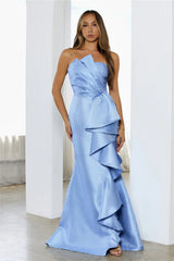 Shimmering Folded Neckline Maxi Dress Blue