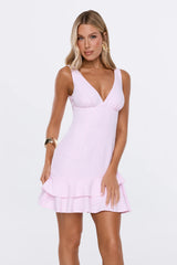 Vintage Bloom Gingham Mini Dress Pink