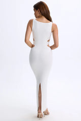 Modal Plunge Cut-Out Maxi Dress in White