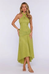 Late Night Society Lace Halter Maxi Dress Lime