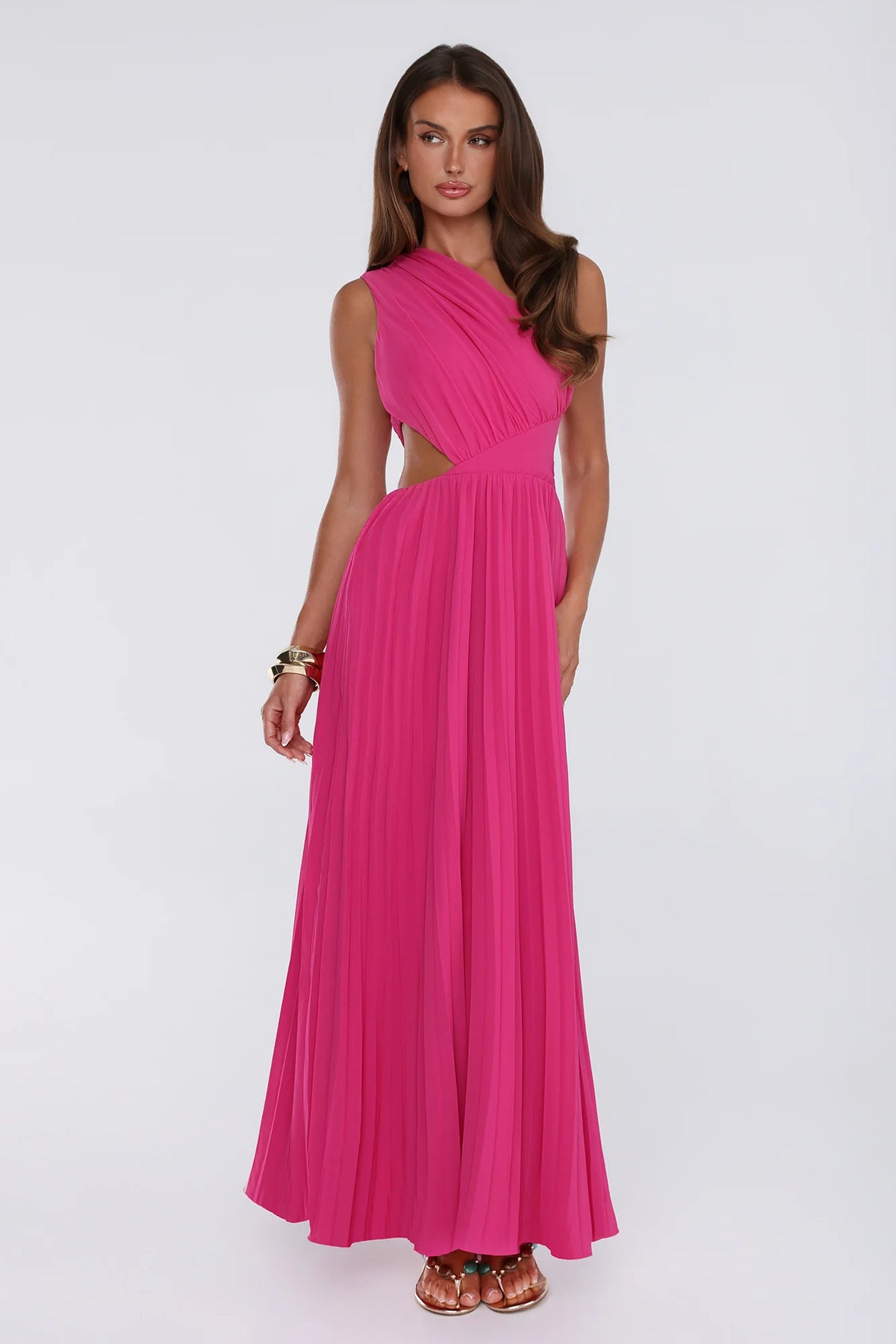 Summer Seduction One Shoulder Maxi Dress Hot Pink