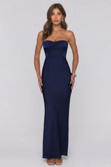 Secret Summer Strapless Satin Maxi Dress Navy