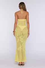 Havana Sunset Knit Halter Maxi Dress Yellow