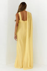 Sultry Drape One Shoulder Maxi Dress Yellow