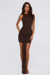 Sultry Statement Mesh Mini Dress Chocolate