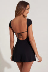 Open Back A-Line Mini Dress in Black