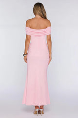 Flamingo Haze Mesh Off Shoulder Maxi Dress Pink