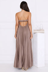 Moonlit Sea Pleated Strapless Maxi Dress Mocha