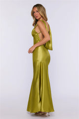 Pretty Society Satin Maxi Dress Olive