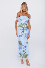 Sweet Society Mesh Off The Shoulder Maxi Dress Blue