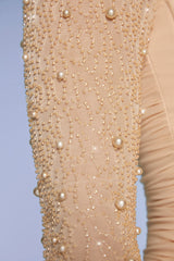 Embellished Long Sleeve Mini Dress in Sand
